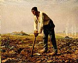 Jean Francois Millet Canvas Paintings - Man with a hoe